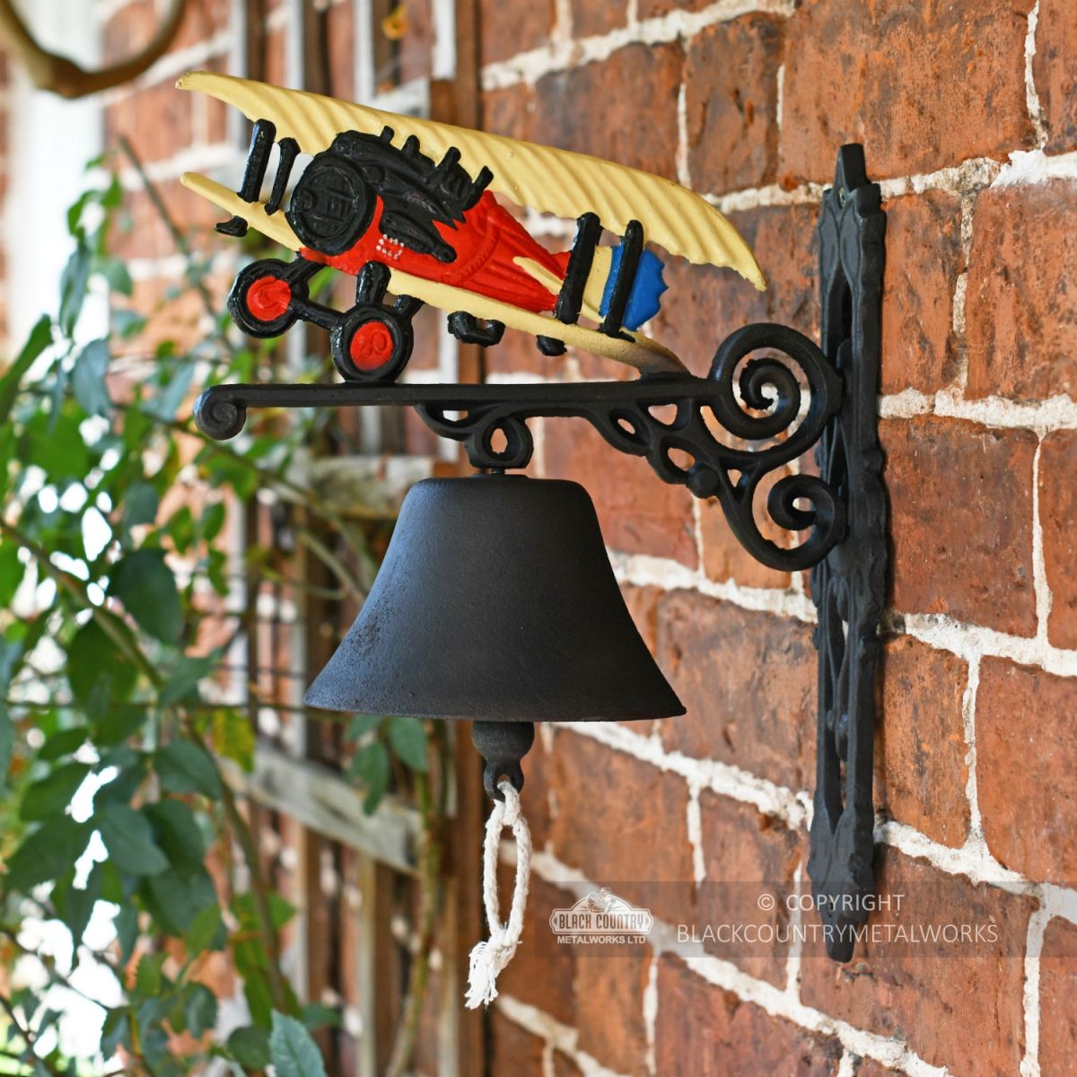 Cast Iron Hand Painted Garden Bell - Plane