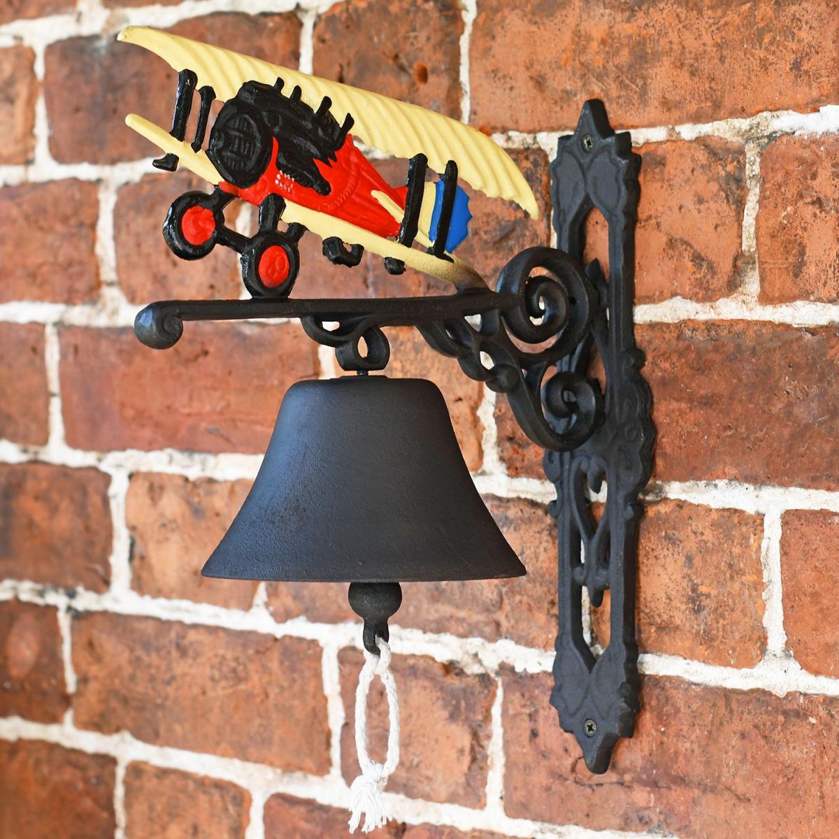 Cast Iron Hand Painted Garden Bell - Plane