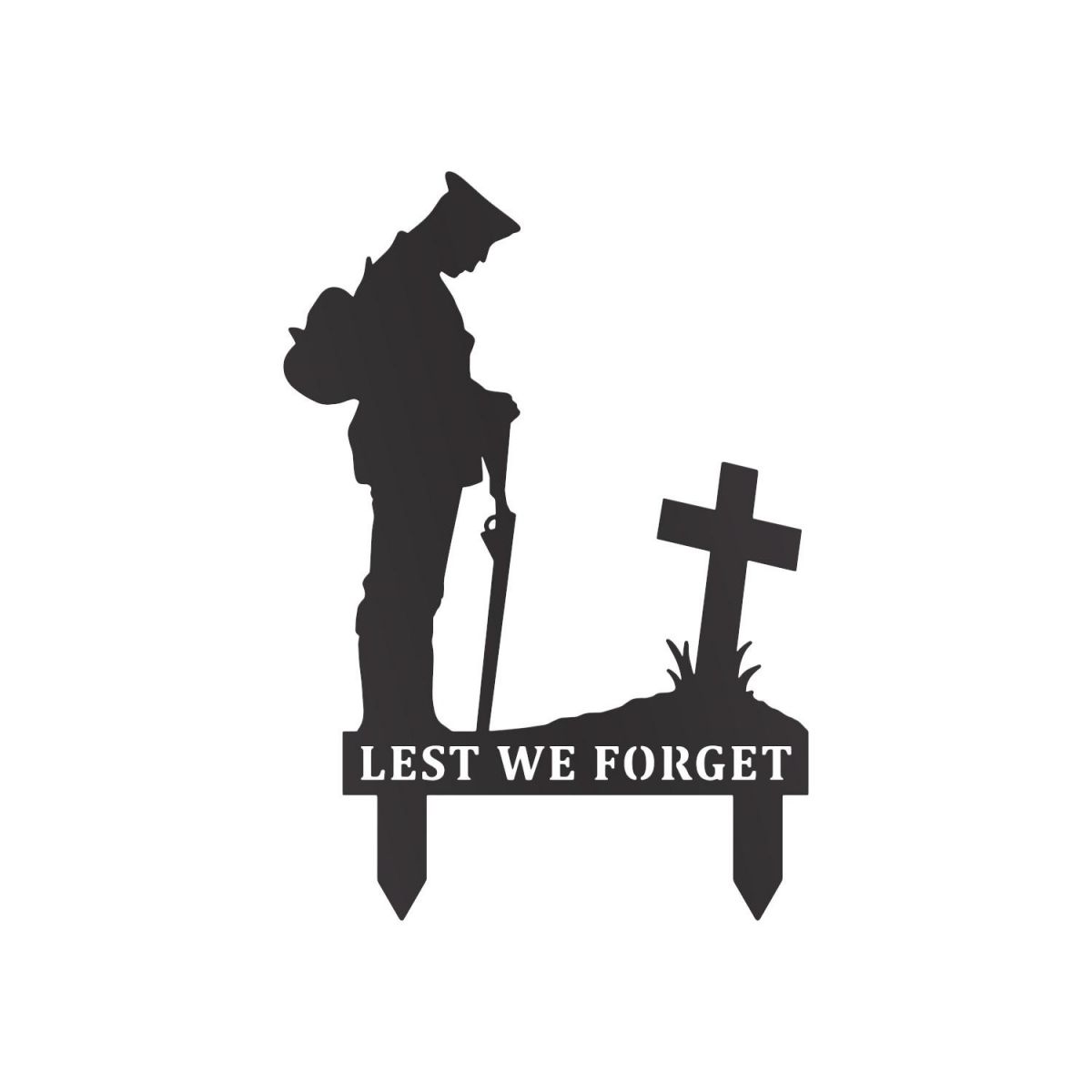WW2 Soldier Lest We Forget Memorial Ground Spike in Black Finish with Spikes WW2 Soldier Lest We Forget Memorial Ground Spike in Black Finish with Spikes