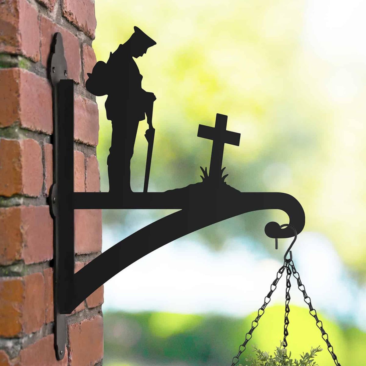 WW2 "Lest We Forget" Soldier Hanging Basket Bracket in Situ