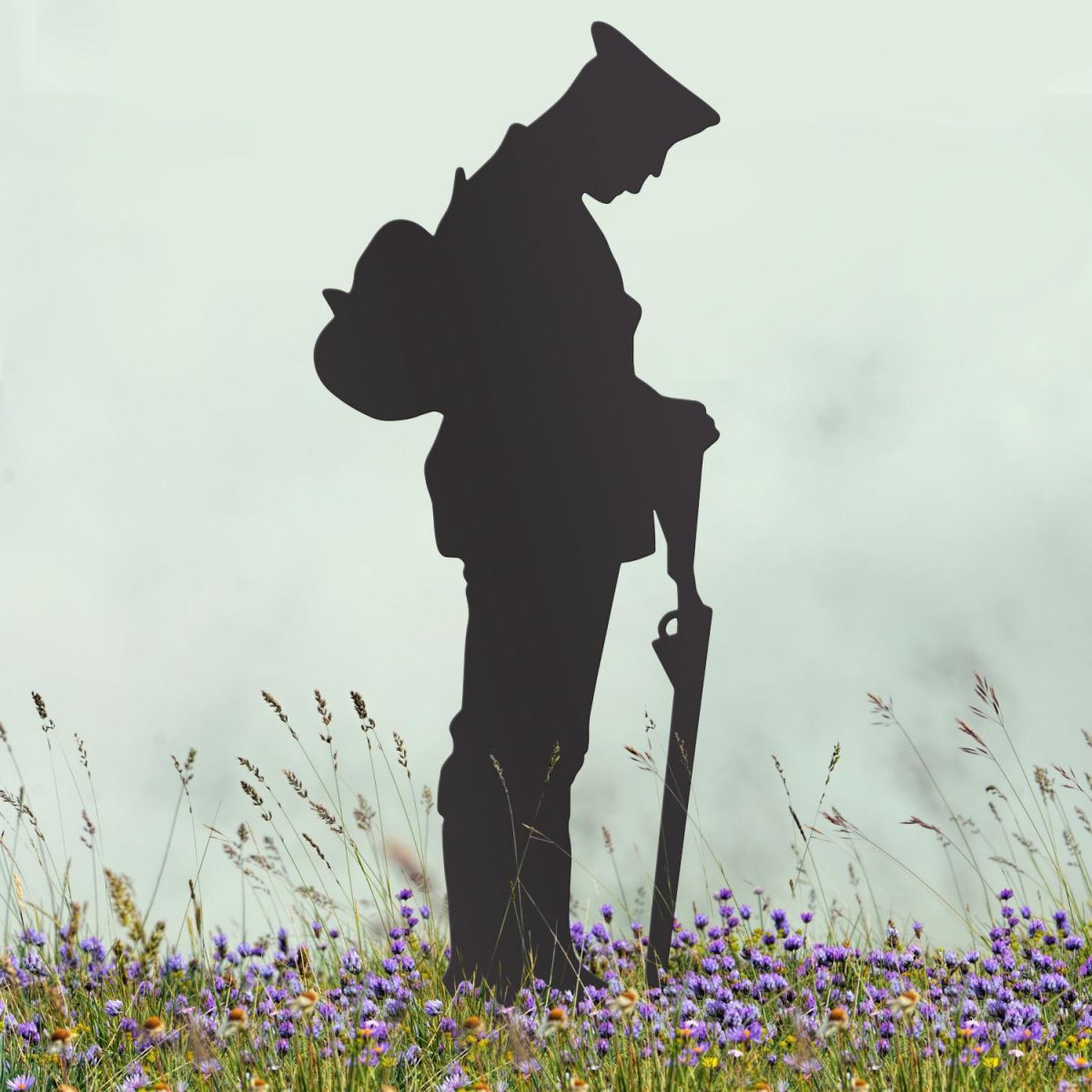 Black Grave Marker Ground Spike with WW2 Soldier Topper