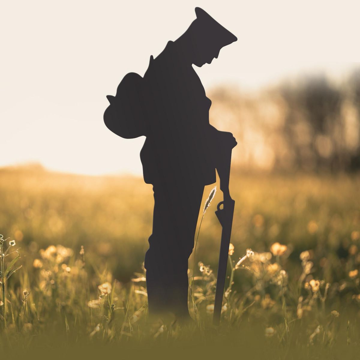 Black Grave Marker Ground Spike with WW2 Soldier Motif