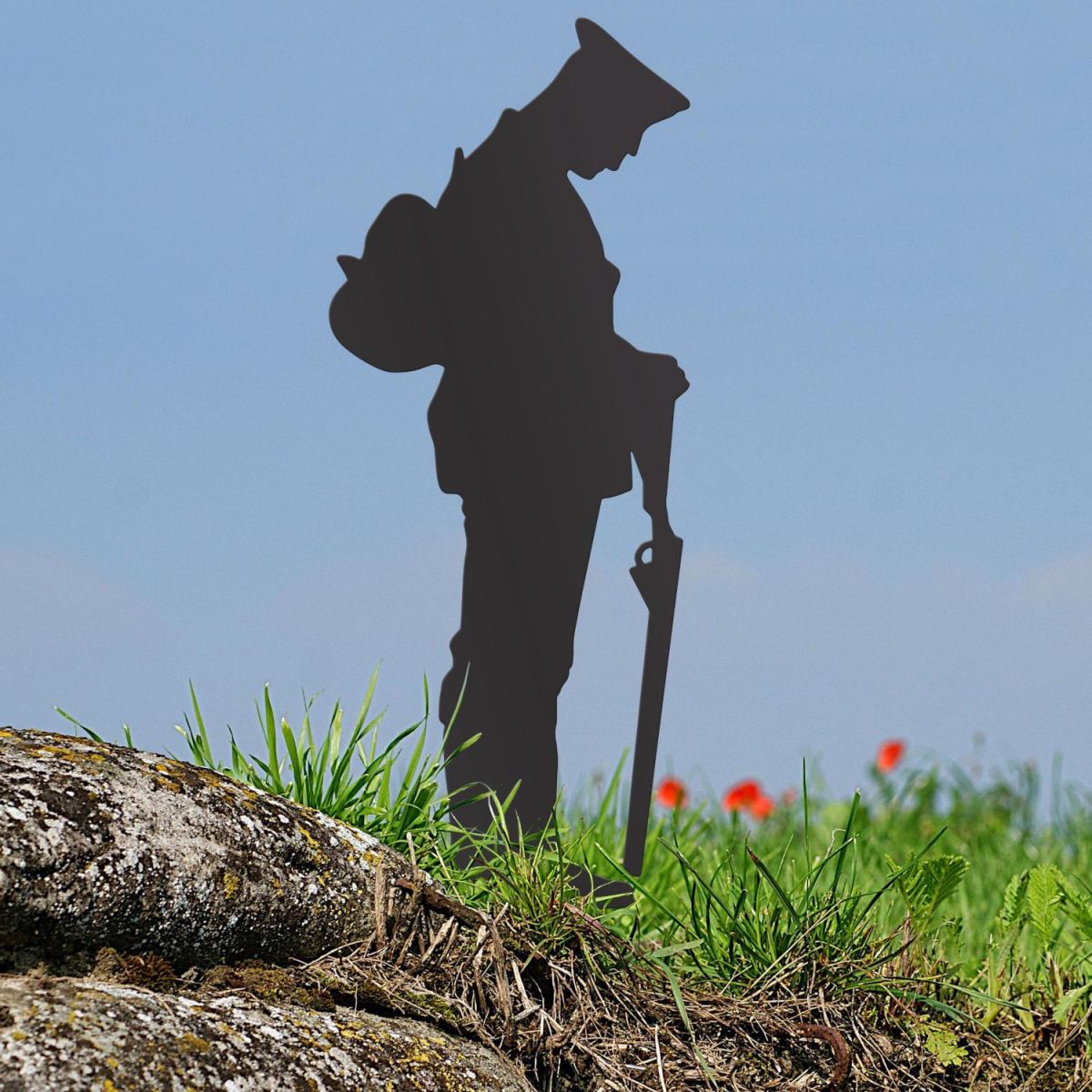 WW2 Soldier Grave Marker Ground Spike in Black Finish in Situ