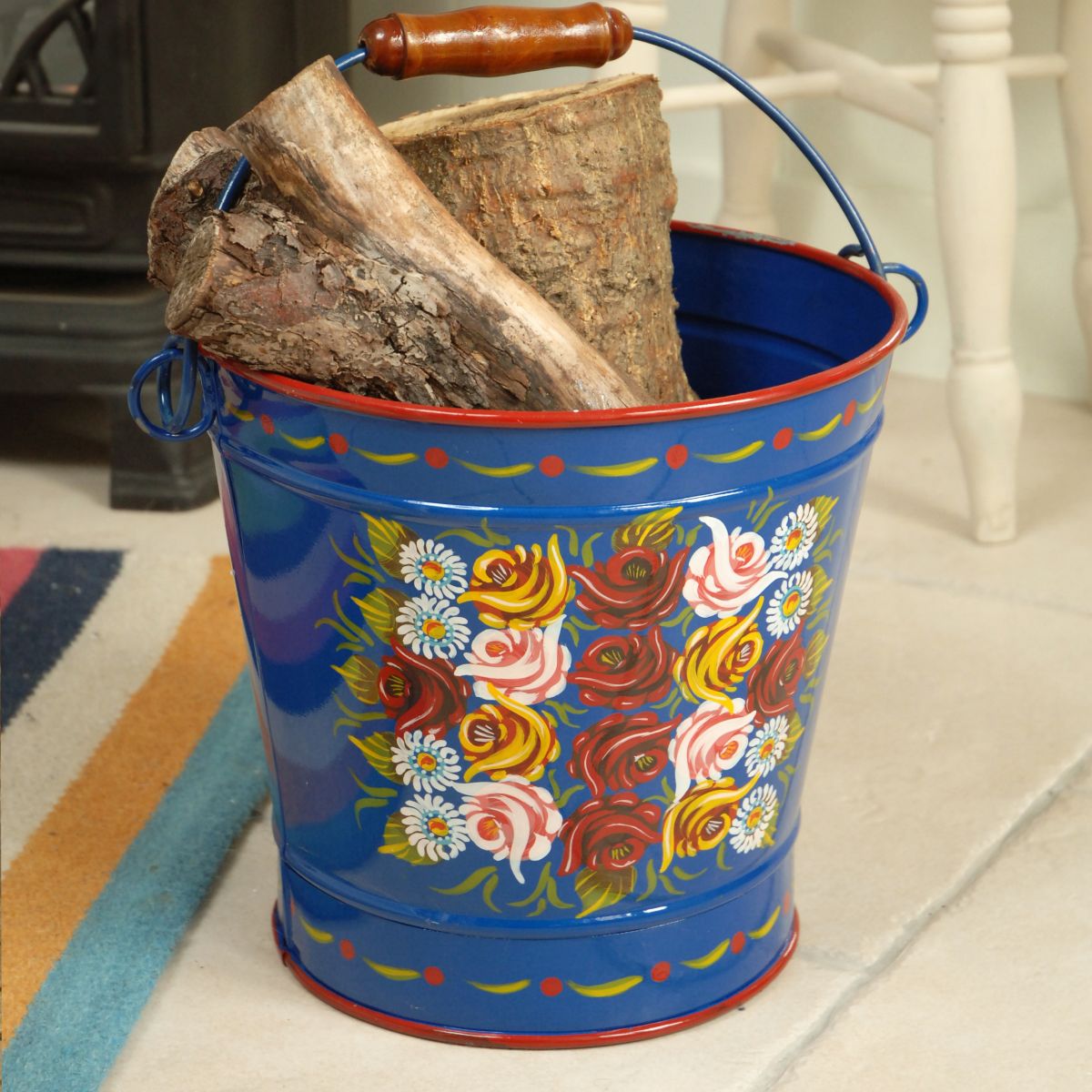 Hand Painted Log Bucket XXL Finished in Blue