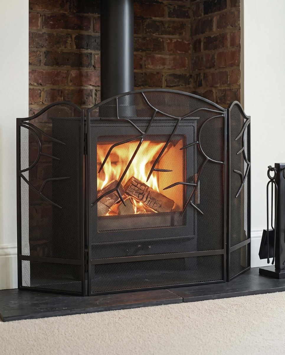 Ornate "Burfleld" Triple Fold Iron Fire Guard Digital illustration. 