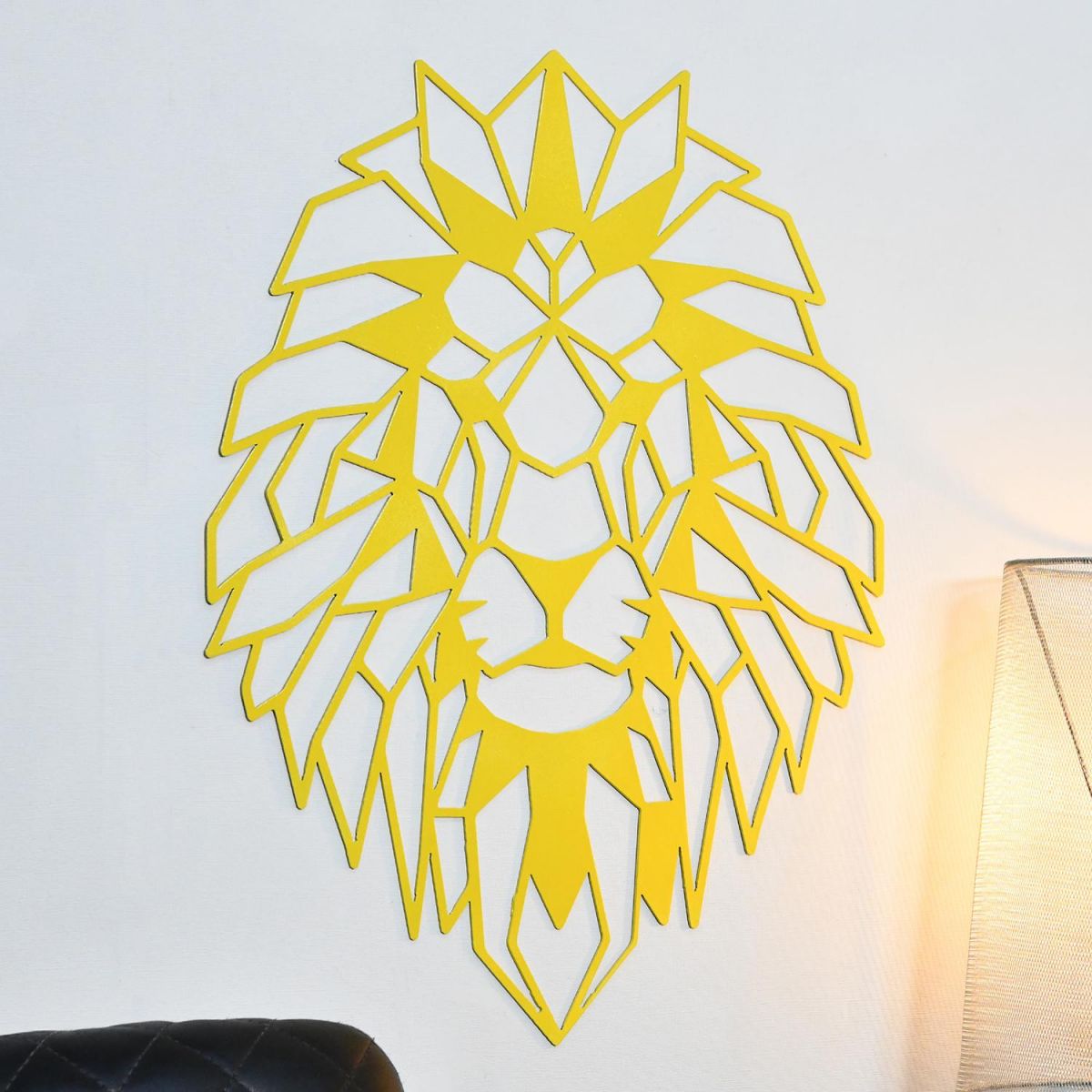 Geometric Lion Steel Wall Art on a White Wall