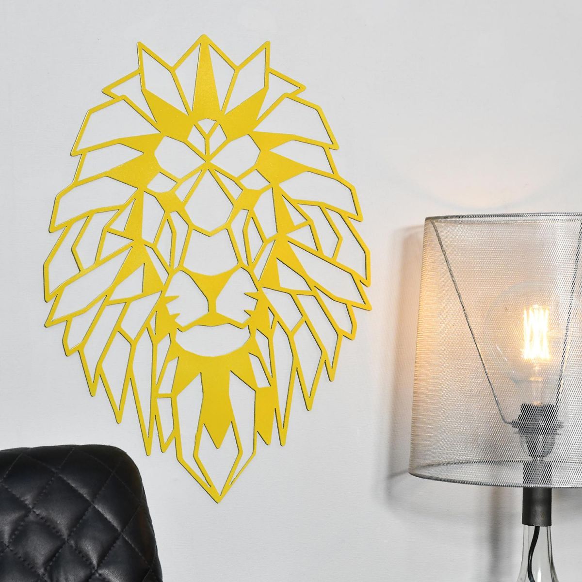 Geometric Lion Steel Wall Art in a Modern Sitting Room
