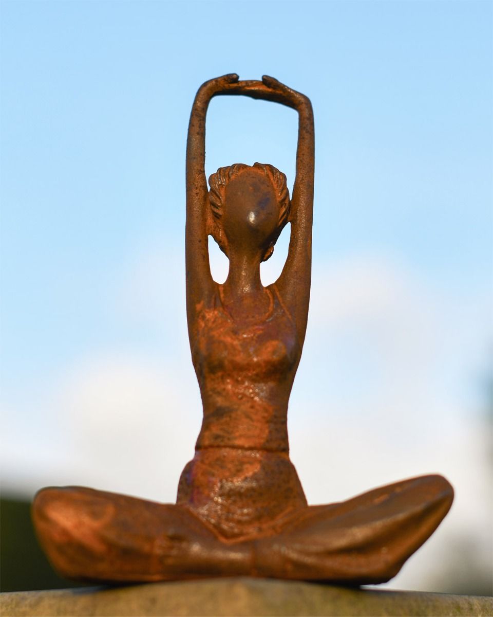 Rustic Cast Iron Yoga Pose Garden Sculpture 