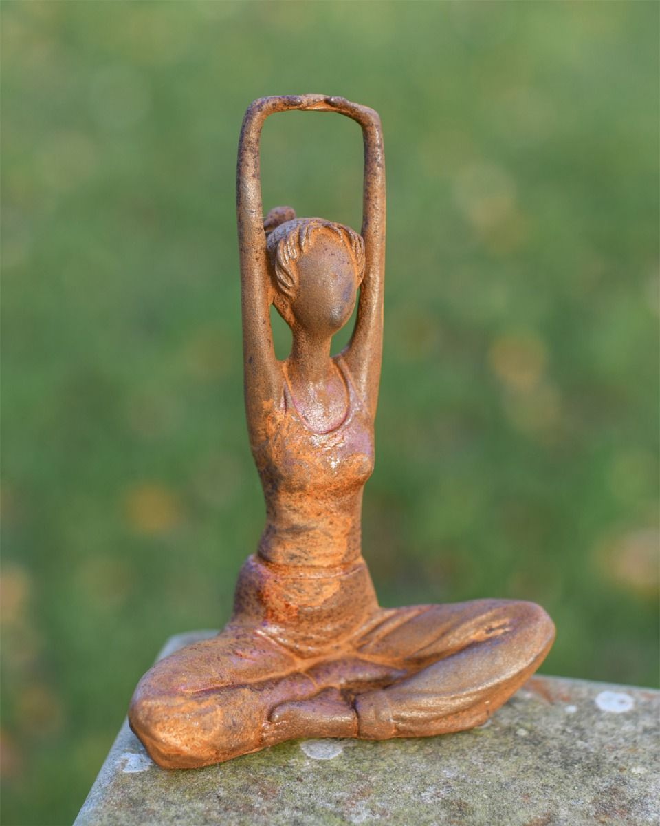 Rustic Cast Iron Yoga Pose Garden Sculpture 