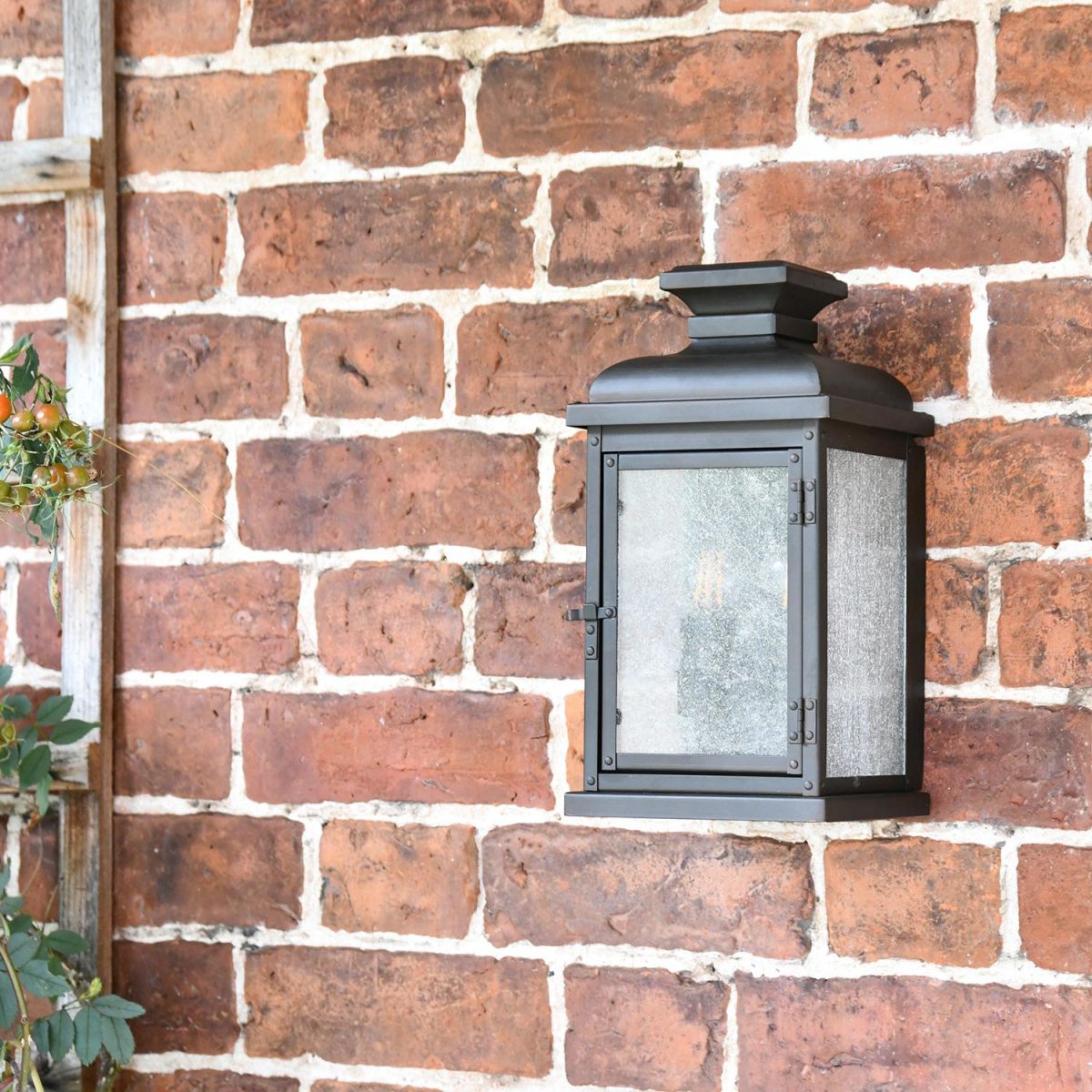 Traditional "York" Aged Copper Wall Lantern in Situ on the Front of a House