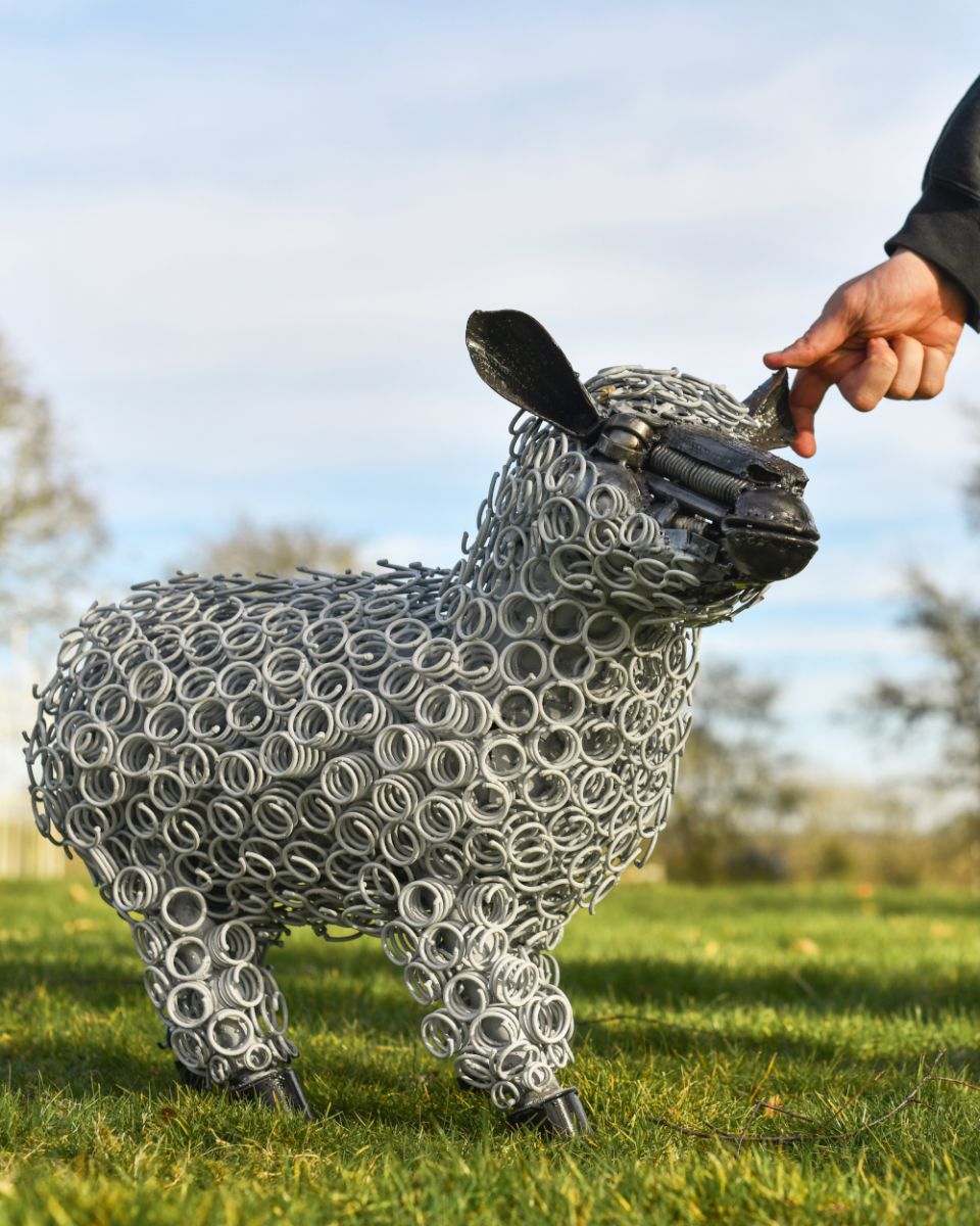 Rustic Bed Spring Sheep Sculpture white to scale Rustic Bed Spring Sheep Sculpture white to scale