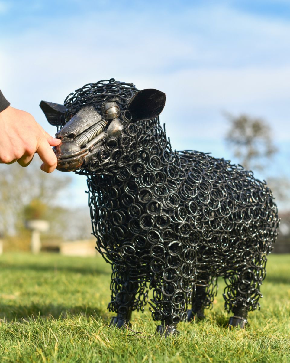 Rustic Bed Spring Sheep Sculpture Black to scale Rustic Bed Spring Sheep Sculpture Black to scale