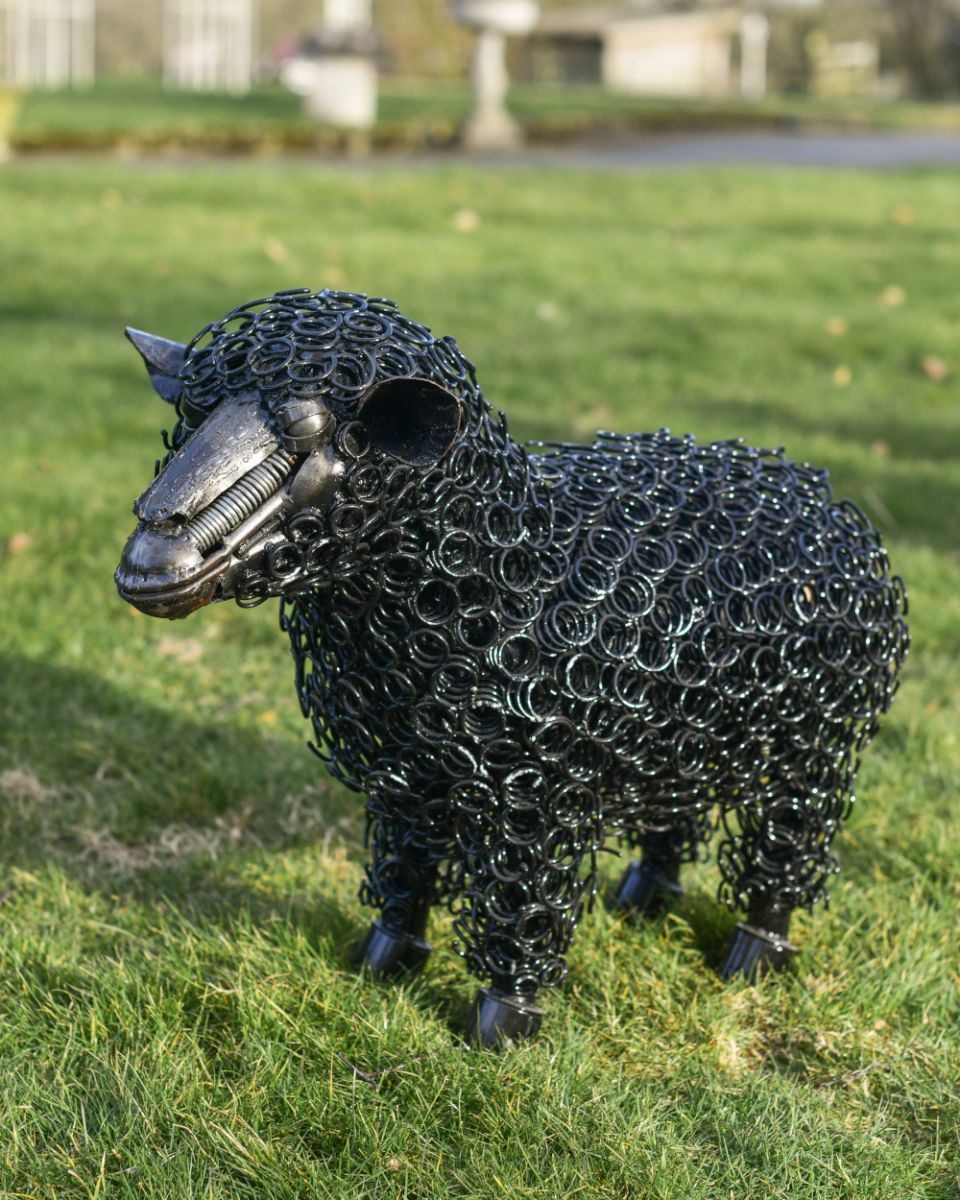 Rustic Bed Spring Sheep Sculpture Black  Rustic Bed Spring Sheep Sculpture Black