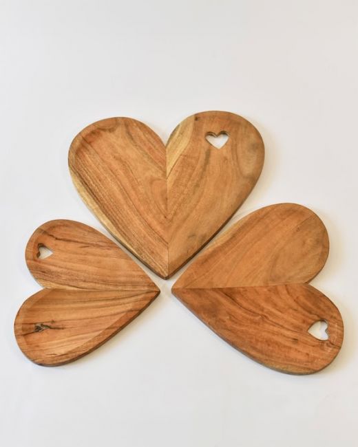 Set of Three Wooden Heart Serving Platters Set of Three Wooden Heart Serving Platters