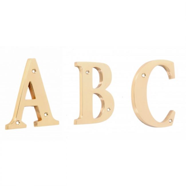 "Rivenelle Alphabets" 4 inch polished brass letters, available in A-C