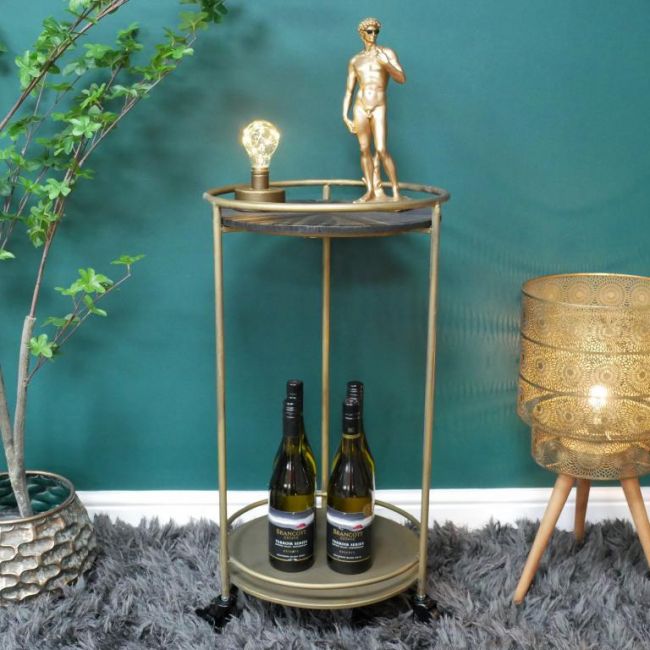 Metal & Wood Side Table on Wheels Metal & Wood Side Table on Wheels