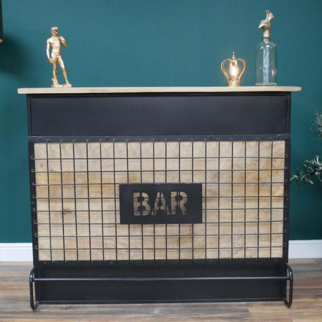 Modern Iron and Mango Wood Bar Cabinet Modern Iron and Mango Wood Bar Cabinet