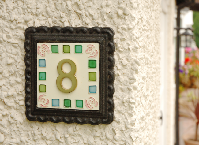 "Pink Roses" Mosaic Iron & Tile House Number Sign