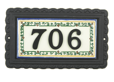 "Entwined Ivy" Large Iron & Tile House Number Sign