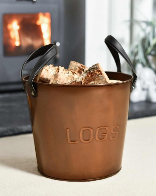 Bronze finish round log bucket Bronze finish round log bucket