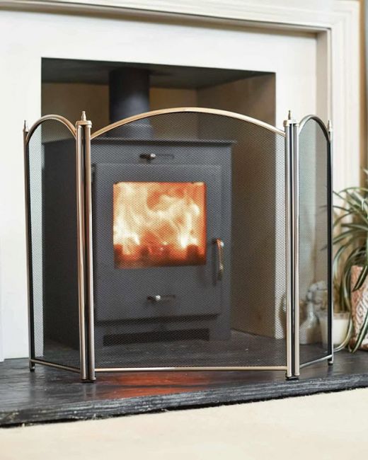 "Hanbury" Three Fold Black & Brushed Steel Fire Guard "Hanbury" Three Fold Black & Brushed Steel Fire Guard