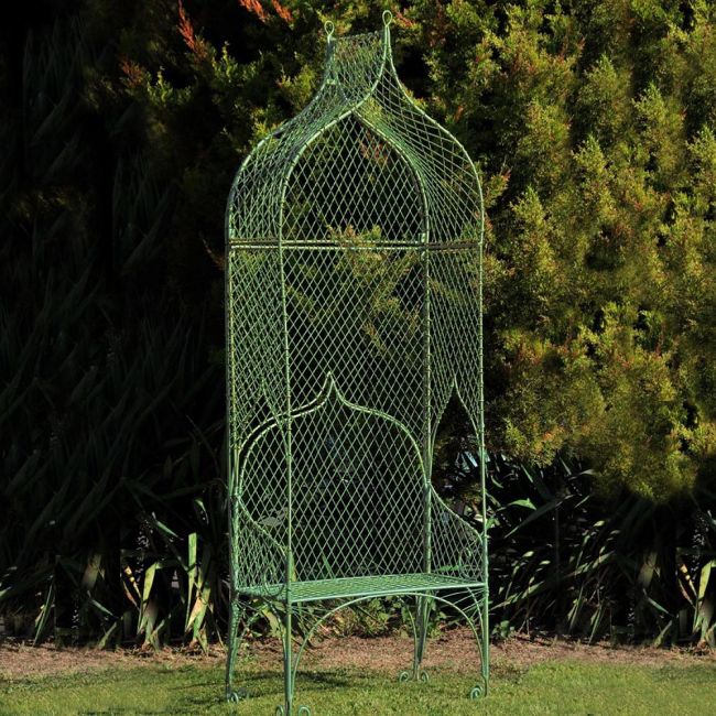 Green Metal Bench With Tall Arch Green Metal Bench With Tall Arch