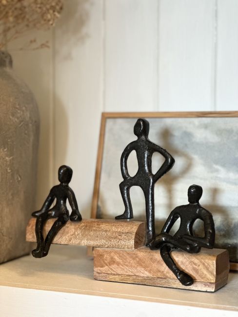 "Fireside" Cast Aluminium & Mango Wood Sculpture - Black
