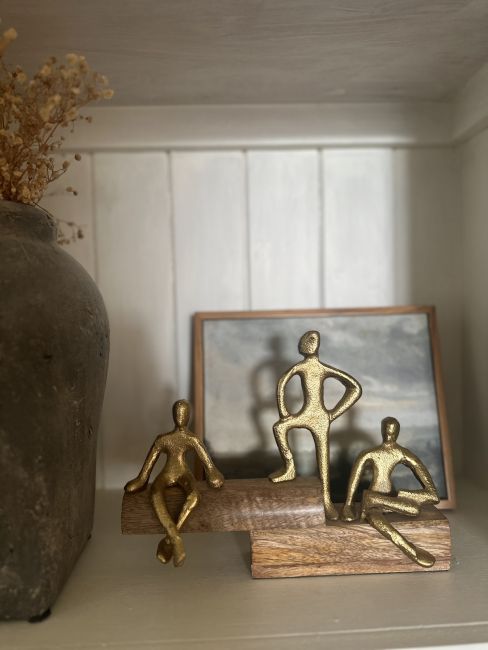 "Fireside" Cast Aluminium & Mango Wood Sculpture - Gold