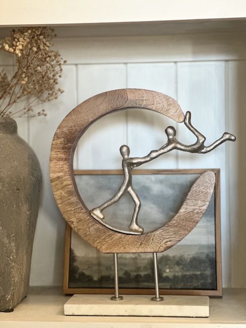 "Lost in a Dream" Aluminium, Mango Wood & Marble Sculpture - Silver