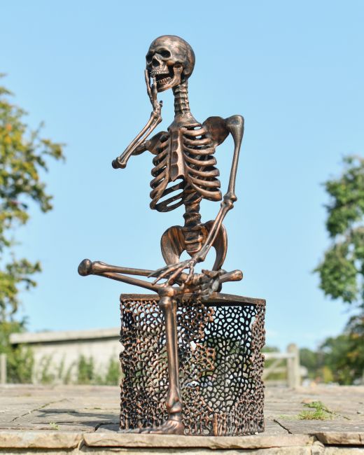 "Percival" the Pensive Skeleton with Base - Copper