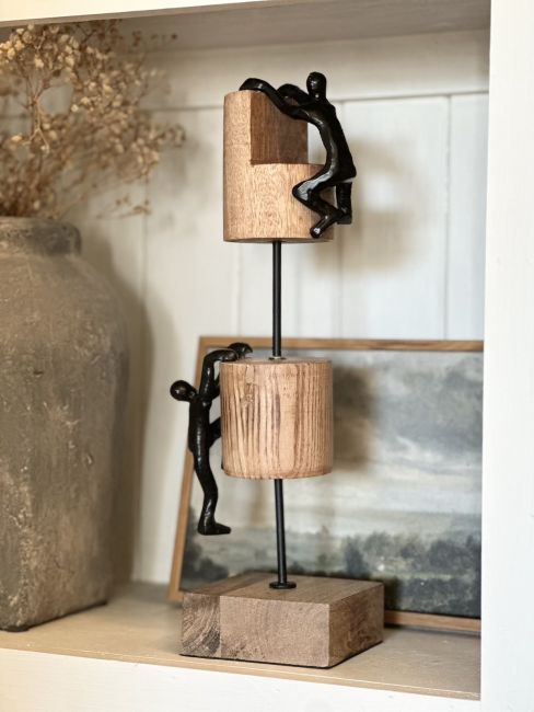 "The Ascent" Aluminium & Mango Wood Sculpture - Black