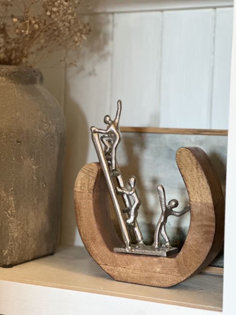 "The Liberation" Aluminium & Mango Wood Sculpture - Silver