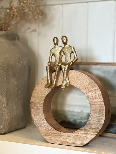 "World of Two" Aluminium and Mango Wood Sculpture - Gold