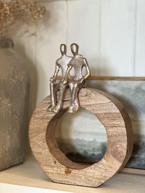 "World of Two" Aluminium and Mango Wood Sculpture - Silver