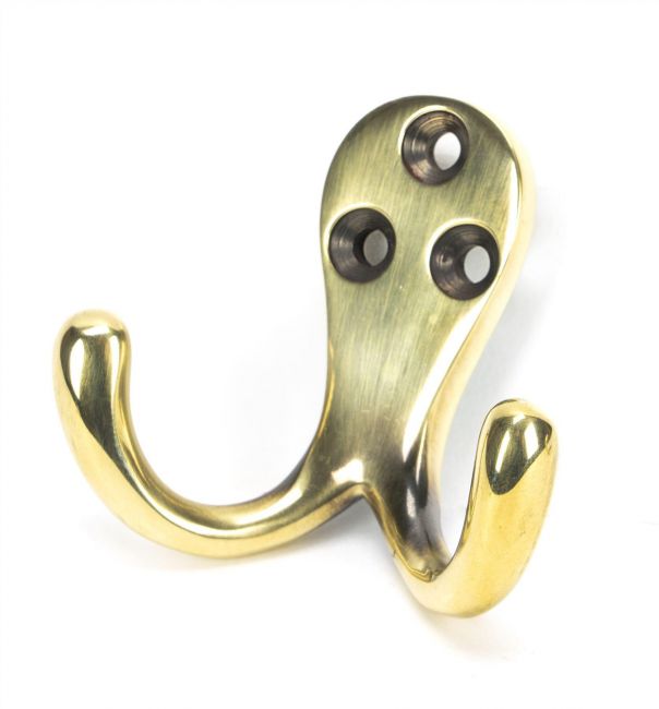 Aged Brass Double Pronged Coat Hook Aged Brass Double Pronged Coat Hook
