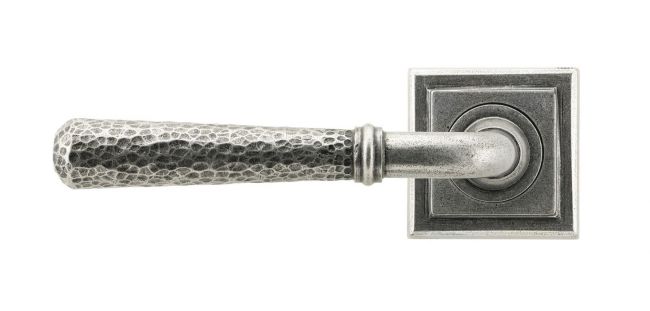 Aged Pewter Hammered Unsprung Lever Door Handle on Square Rose Aged Pewter Hammered Unsprung Lever Door Handle on Square Rose