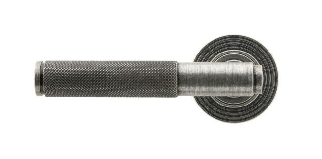 Aged Pewter Textured Unsprung Lever Door Handle on Beehive Rose Front Aged Pewter Textured Unsprung Lever Door Handle on Beehive Rose Front