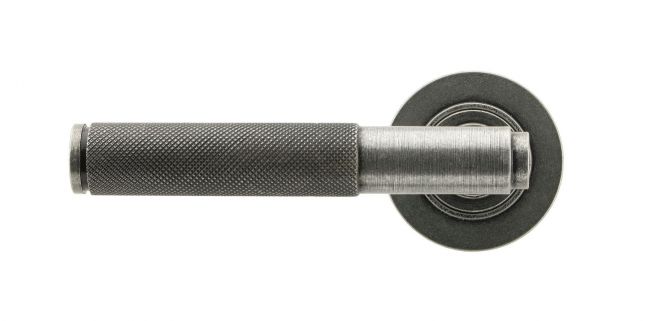 Aged Pewter Textured Unsprung Lever Door Handle on Rose Front Aged Pewter Textured Unsprung Lever Door Handle on Rose Front