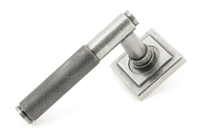 Aged Pewter Textured Unsprung Lever Door Handle on Square Rose Aged Pewter Textured Unsprung Lever Door Handle on Square Rose