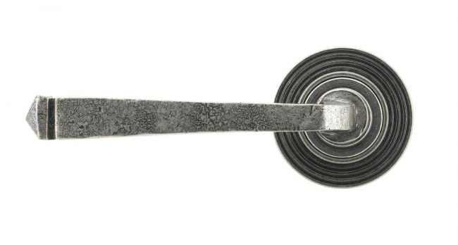Aged Pewter Unsprung Lever Door Handle on Beehive Rose Front Aged Pewter Unsprung Lever Door Handle on Beehive Rose Front