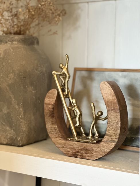 "The Liberation" Aluminium & Mango Wood Sculpture - Gold