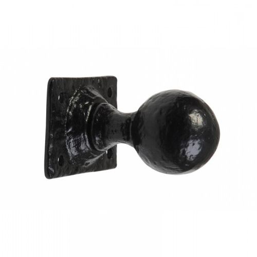 Antique Black Iron Ball End Rim Door Knob Set