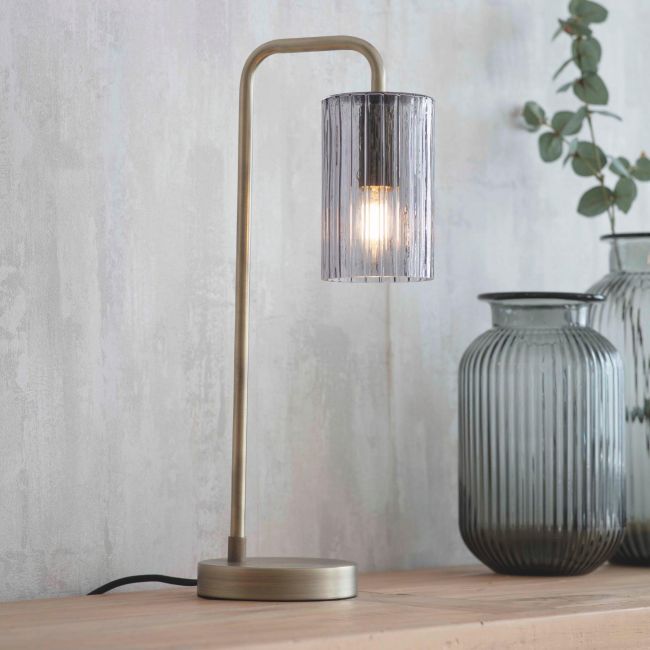 Antique Brass Ridged Glass Table Lamp in Situ in the Home Antique Brass Ridged Glass Table Lamp in Situ in the Home