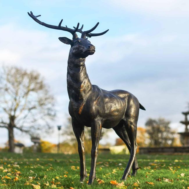 Antique Bronze "General" Freestanding Stag Garden Sculpture Antique Bronze "General" Freestanding Stag Garden Sculpture