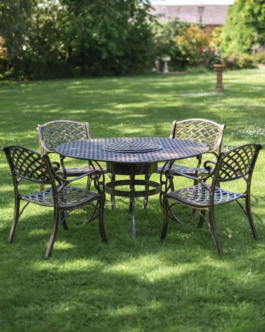 Situ Shot of Antique Gold "Frosted" Four Seater Table & Chair Set with Grill Situ Shot of Antique Gold "Frosted" Four Seater Table & Chair Set with Grill