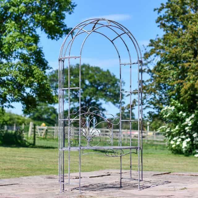 Antique Grey Arbour With Oval Seat - Thumbnail Antique Grey Arbour With Oval Seat - Thumbnail