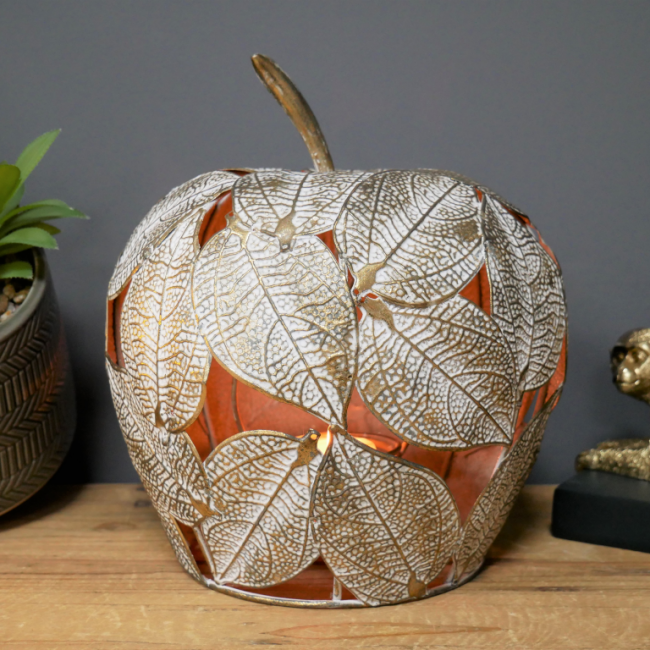 Apple Candle Holder with a Leaf Design Apple Candle Holder with a Leaf Design