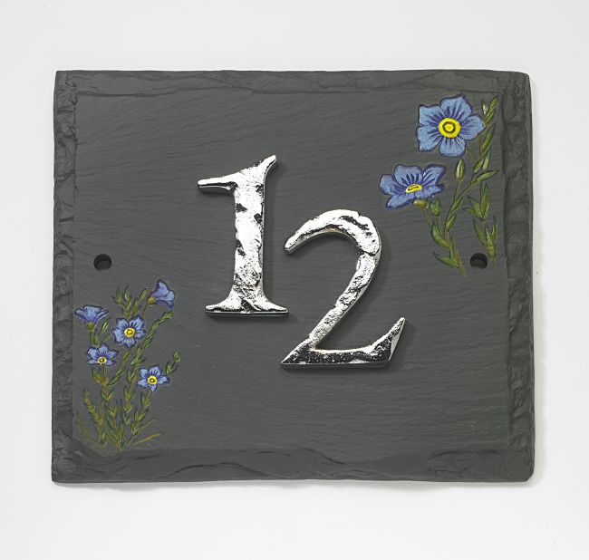 "Bachelor"s Button" Cornflower Hand Painted Slate Effect House Sign