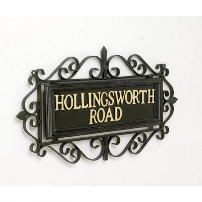 "Belgravia" Ornate Wrought Iron Scrolled Sign in Black