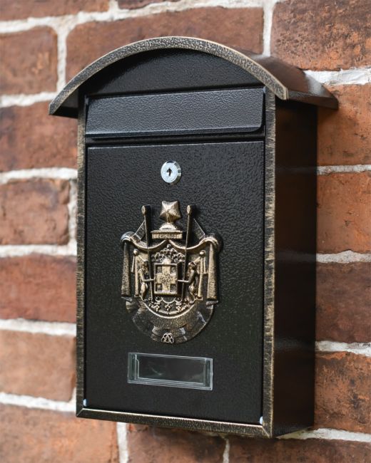 Black & Gold Wall Mounted Post Box Black & Gold Wall Mounted Post Box